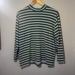 Vintage Partners II Green Multi Stripe Ribbed Mock Neck Top Plus Size 1X